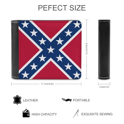Texas Rebel Flag Printed Wallets for Men with Multiple Card Slots Slim Bifold Wallet Custom Present